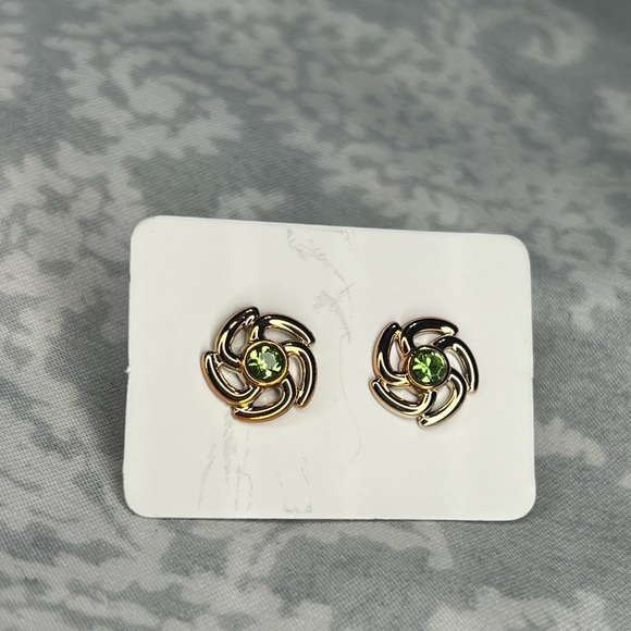 Metal-free Green Gem Earrings, Plastic Post Studs, Allergy Free Hypoallergenic - Picture 2 of 4